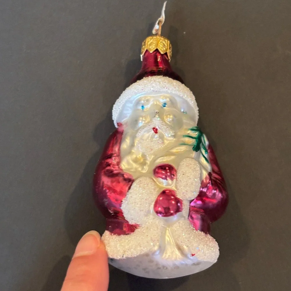 Polish Glass Santa Claus Christmas Ornament Magenta Pink Glitter 2000 Excellent